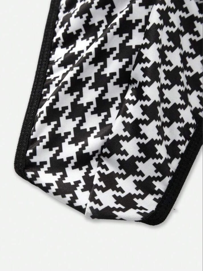 Men's Sexy Lingerie, Milk Silk Printed Houndstooth Patchwork Underwear